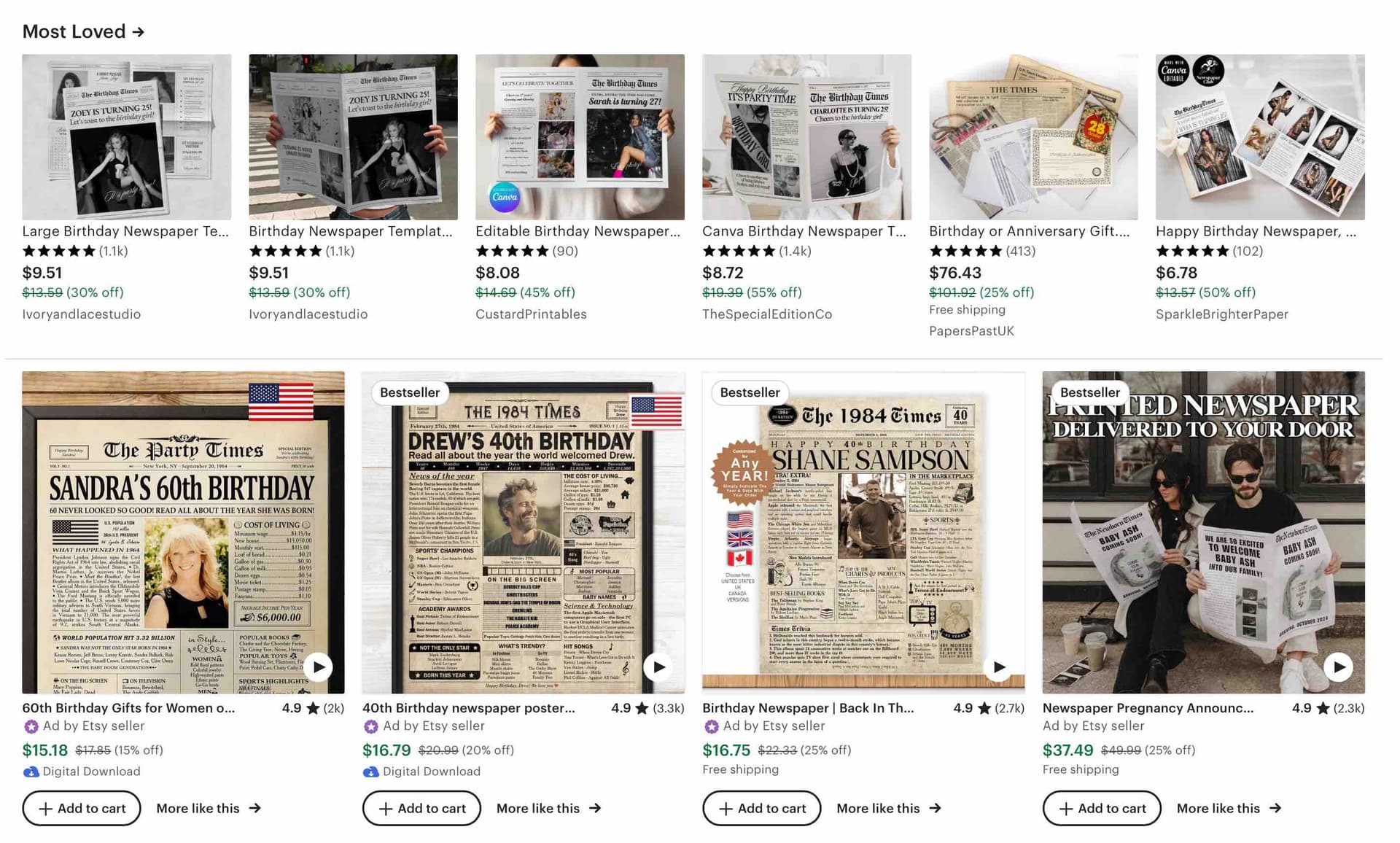 birthday newspaper on etsy